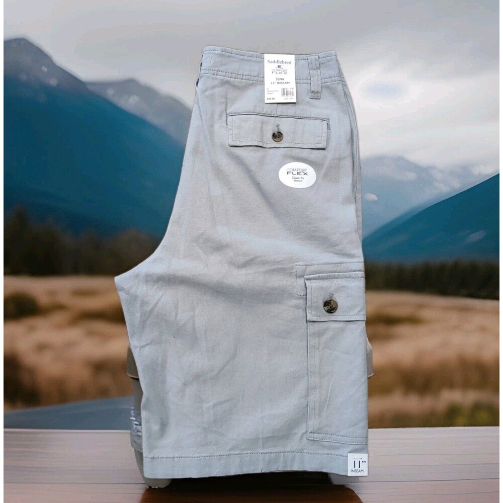 SADDLEBRED GRAY CHINO CARGO SHORTS STRAIGHT FIT COMFORT FLEX MEN'S SZ 32  NWT